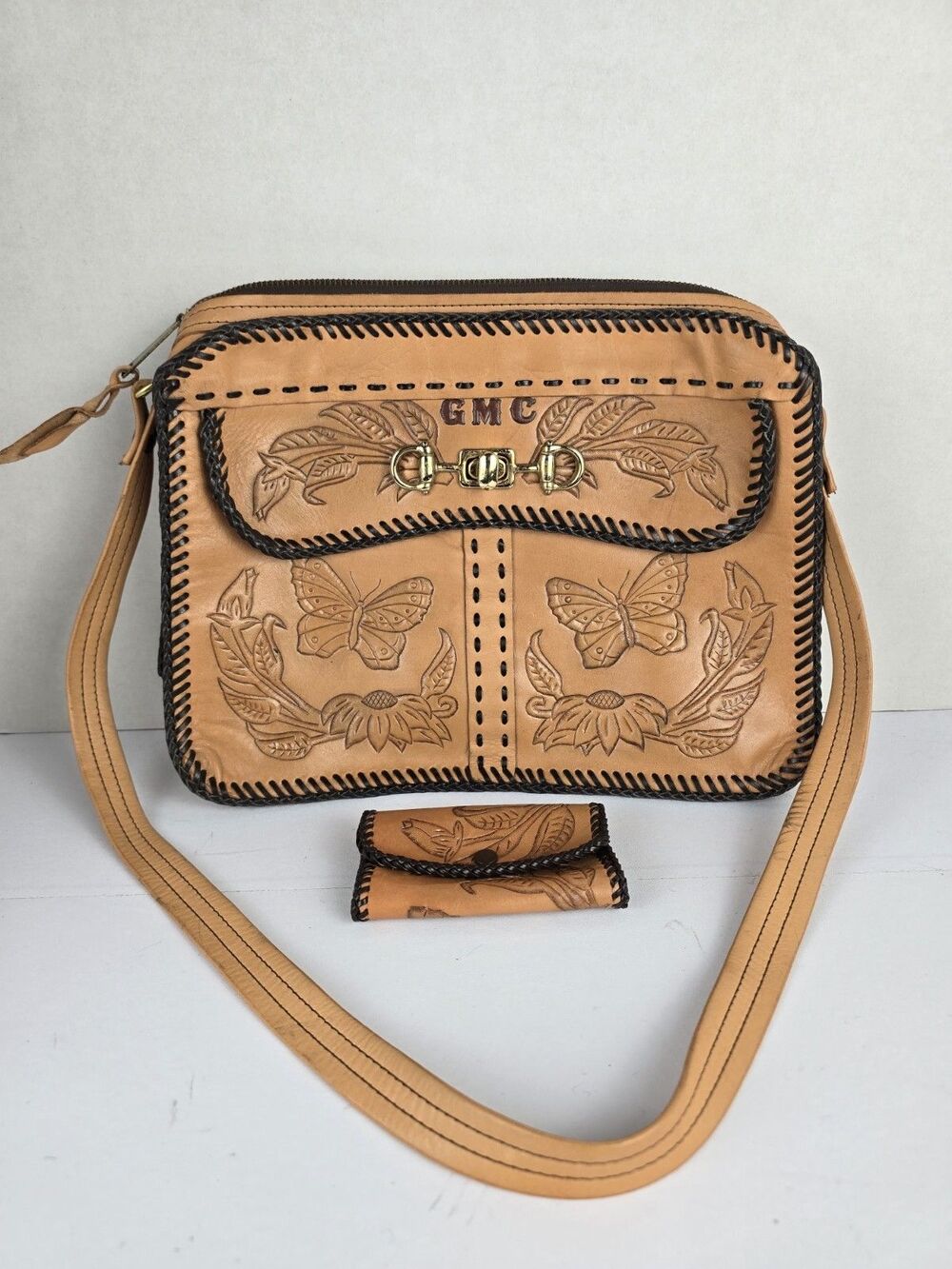 Vintage Inspired Hand Tooled Leather Purse Western Boho Floral
